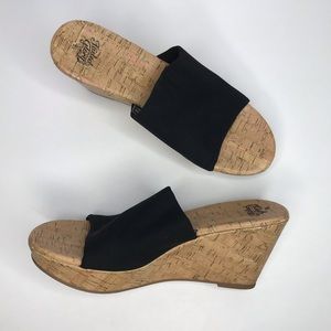 Classic Black Cork Wedge Strapy Sandal